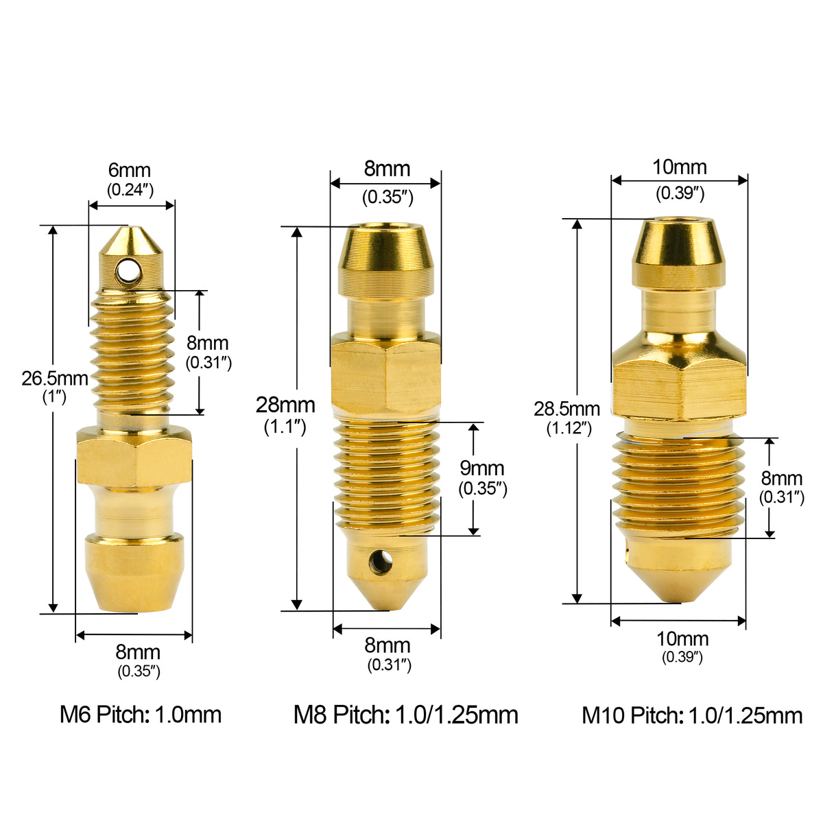 WanyifaチタンボルトブリードニップルM10x1.0 / 1.25mmピッチモーターサイクルキャリパーオイルドレンデフレーションスクリュ