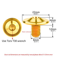 Wanyifa Titanium Bolt M8x12mm Disc Flange Torx T30 Thin Head Screw for Motorcycle Bike Car