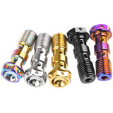 Wanyifa Titanium Bolt M10 Pitch1.0/1.25mm Flange Hex Head Oil Pipe Double Holes Banjo Screw for Motorcycle Brembo Brake Dual Line