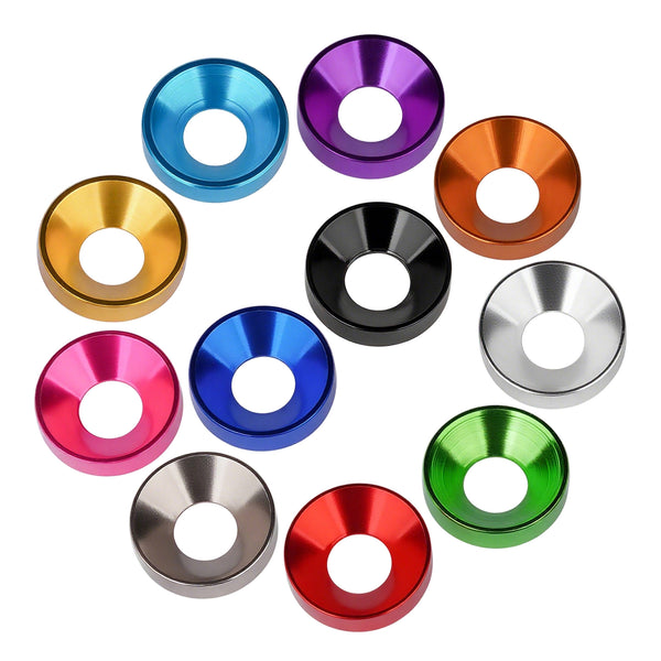 Wanyifa 10pcs Aluminum Alloy Countersunk Washers M2 M2.5 M3 M3.5 M4 M5 M6 M8 M10 Anodized Colourful Countersunk Head Bolt Washer Gaskets