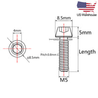 Wanyifa 6pcs Titanium Bolt M5x16 18mm Taper Allen Hex Head with Non-Shedding Washer Screw for Bicycle Disc Brake US Stock