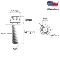 Wanyifa 6pcs Titanium Bolts M5x16 18 20mm Taper Hex Head with Non-Shedding Washer Screws US Stock