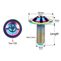 WanyifaチタンボルトM6x10 / 15 / 20mmトルクスT30自転車用オートバイファスナー用頭ねじ