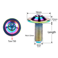 Wanyifa Titanium Bolt M6x10 15 20mm Disc-Shaped Torx T30 Thin Head Screw for Bicycle Motorcycle Fastener