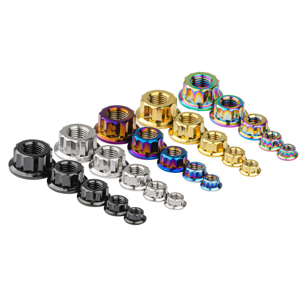 Titanium Flange Nuts - M5 M6 M8 M10 M12 12-Point For Bike & Motorcycle Mods