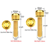 Wanyifa Titanium Bolt M5/M6x16 18 20 25 30 35mm Chamfered Hex Head with Non-shedding Washer Screw for Mountain Bike Road Bicycle Fixing Handlebar Stem