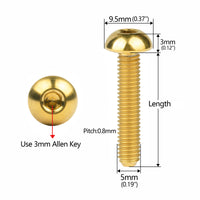 Wanyifa Titanium Bolt M5x8 10 12 15 18 20 25 30mm Button Hex Allen Head Screw for Bicycle Ti Fasteners