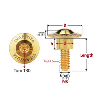 Wanyifa Titanium Bolt M6x18 20 22mm Disc-Shaped Torx T30 Step Screw for Locomotive Motorcycle Shell Modification
