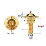 Wanyifa Titanium Bolt M6x18 20 22mm Disc-Shaped Torx T30 Step Screw for Locomotive Motorcycle Shell Modification
