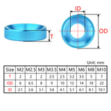 Wanyifa 10pcs Aluminum Alloy Countersunk Washers M2 M2.5 M3 M3.5 M4 M5 M6 M8 M10 Anodized Colourful Countersunk Head Bolt Washer Gaskets