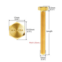 Wanyifa Titanium Bolt M10x20 25 30 35 40 45 50 55 60 65 70 75 80 85 90 95 100mm DIN933 Hexagon Head Full Threaded with "WANYIFA" Logo Screw Pitch 1.25mm