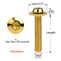 Wanyifa Titanium Bolt M5x10 12 15 20 25 30 35mm Butterfly Umbrella Torx T25 Head Screw for Bike Motorcycle Car