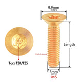 Wanyifa Titanium Bolt M5x10 12 15 20 25 30 35 40mm Countersunk Torx Head with "W" Logo Screw Ti Fasteners