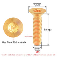 Wanyifa Titanium Bolt M5x10 12 15 20 25 30 35 40mm Countersunk Torx T20 with "W" Logo Screw Ti Fasteners