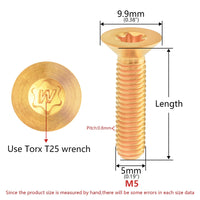 Wanyifa Titanium Bolt M5x10 12 15 20 25 30 35 40mm Countersunk Torx T25 with "W" Logo Screw Ti Fasteners