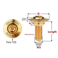 Wanyifa Titanium Bolt M5x12 13mm Disc-Shaped Torx T25 Step Screw for Locomotive Motorcycle Shell Modifications