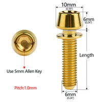 Wanyifa Titanium Bolt M6x16 18 20 25mm Taper Hex Head with Non-Shedding Washer Screw for Bicycle Crank Brake