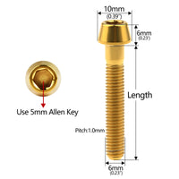 Wanyifa Titanium Bolt M6x10 16 18 20 25 30 35 40 45 50 55 60 65mm DIN912 Taper Hex Allen Head Screw for Bicycle