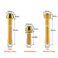 Wanyifa Titanium Bolt Set 1pc M6x35mm Taper/Cap Hex Head Screw+6pcs M5x16 18 20mm Taper Hex Head with No-shedding Washer Screws for Bicycle Upgarde Set Kits