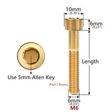Wanyifa Titanium Bolt M6x10 15 16 18 20 25 30 35 40 45 50 55 60 65mm DIN912 Cap Hex Allen Head Screw for Mountain Road Bike