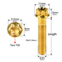 Wanyifa Titanium Bolt M6x10 15 20 25 30 35 40 45 50mm Flange Torx Head Screw for Bike Motorcycle Car
