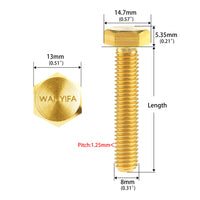 Wanyifa Titanium Bolt M8x15 20 25 30 35 40 45 50 55 60 65 70 75 80mm DIN933 Hexagon Head Full Threaded with "WANYIFA" Logo Screw