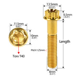 Wanyifa Titanium Bolt M8x20 25 30 35 40 45 50 55mm Flange Torx T40 Head Screw for Motorcycle Bike Car