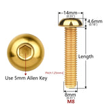 Wanyifa Titanium Bolt M8x15 20 25 30 35mm Button Hex Allen Key Head Screw for Motor Bike Disc Brake