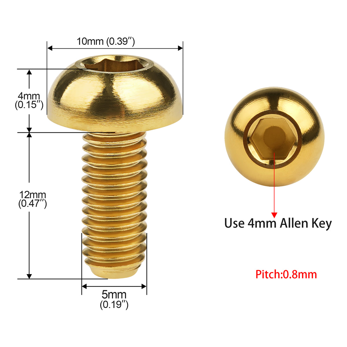 Wanyifa Titanium Bolt M5x12mm Button Hex Head Screw for Bicycle Disc B ...