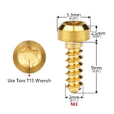Wanyifa Titanium Screw M3x9mm Chamfered Torx T15 Head Self-Tapping Screws for Bike Motorcycle Car Boat Model Aircraft Modifications